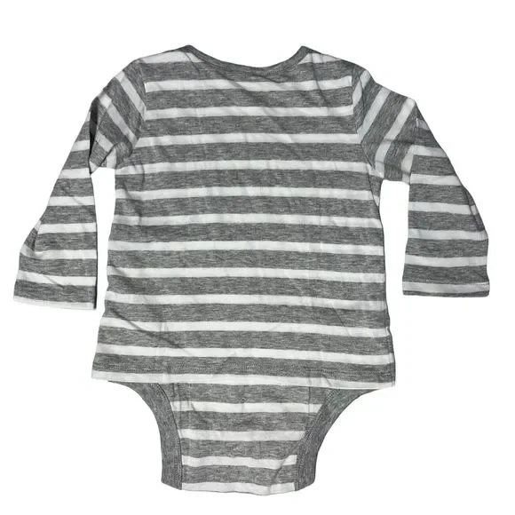 NWT Gap Baby 12 - 18 months Heather Gray White Stripe One piece Bear Embroidery - Picture 2 of 11